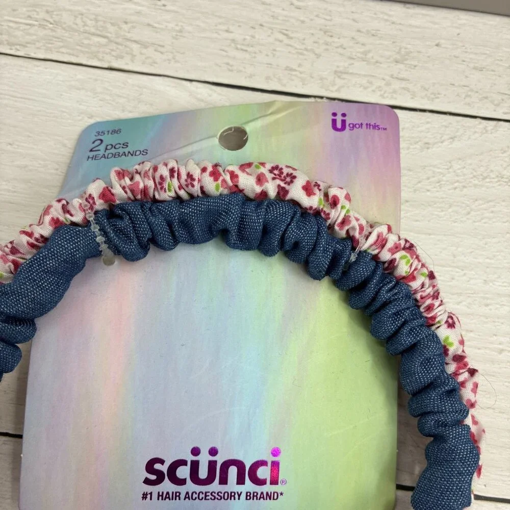 Scunci Girls Headbands Pack of 2 Scrunch Style Stretch Fabric Blue Pink One Size